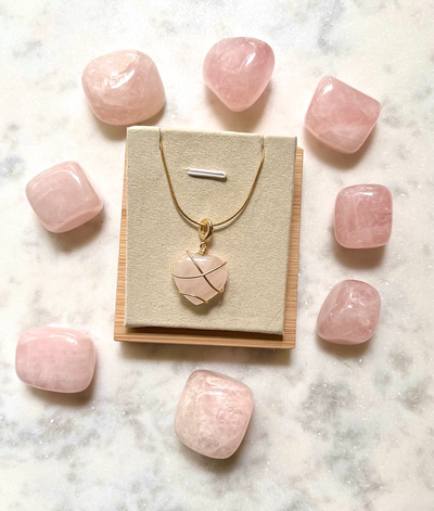 Rose Quartz Heart Necklace - Crystals Energize with Reiki - The Spiritual Crystal Fairy Arden, NC Asheville, NC