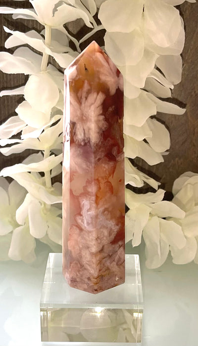 (A101) Cherry Blossom Flower Agate Tower Reiki Energy Healing CrystalThe Spiritual Crystal Fairy