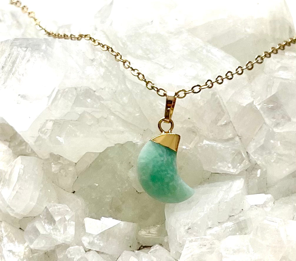 Amazonite Crescent Moon Reiki Healing Crystal Necklace - The Spiritual Crystal Fairy - Arden, NC Asheville, NC area