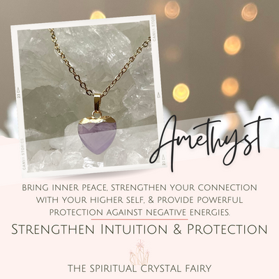 Amethyst Heart Reiki Healing Crystal Necklace -  The Spiritual Crystal Fairy - Crystal Description Crystal Meaning Arden, NC Asheville, NC Area