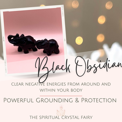Black Obsidian Baby Elephants Reiki Energy Healing CrystalThe Spiritual Crystal Fairy