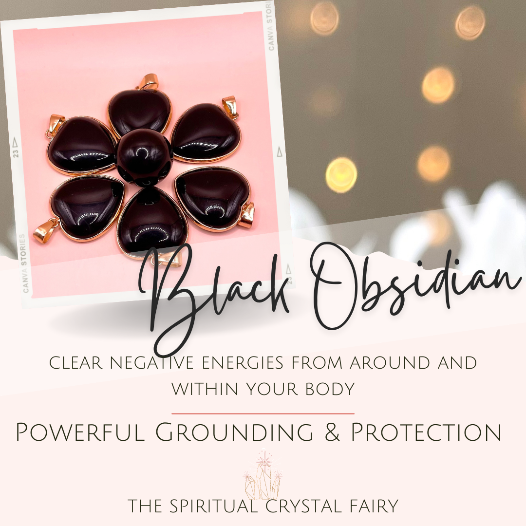 Black Obsidian Heart Pendant Crystal Necklace Energized with ReikiThe Spiritual Crystal Fairy