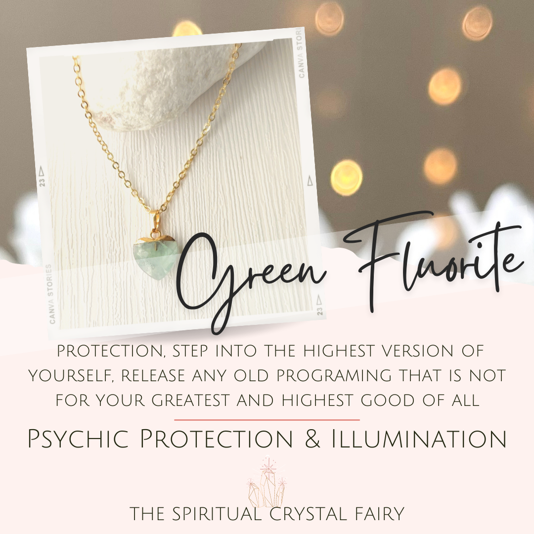 Green Fluorite Heart Reiki Healing Crystal NecklaceThe Spiritual Crystal Fairy