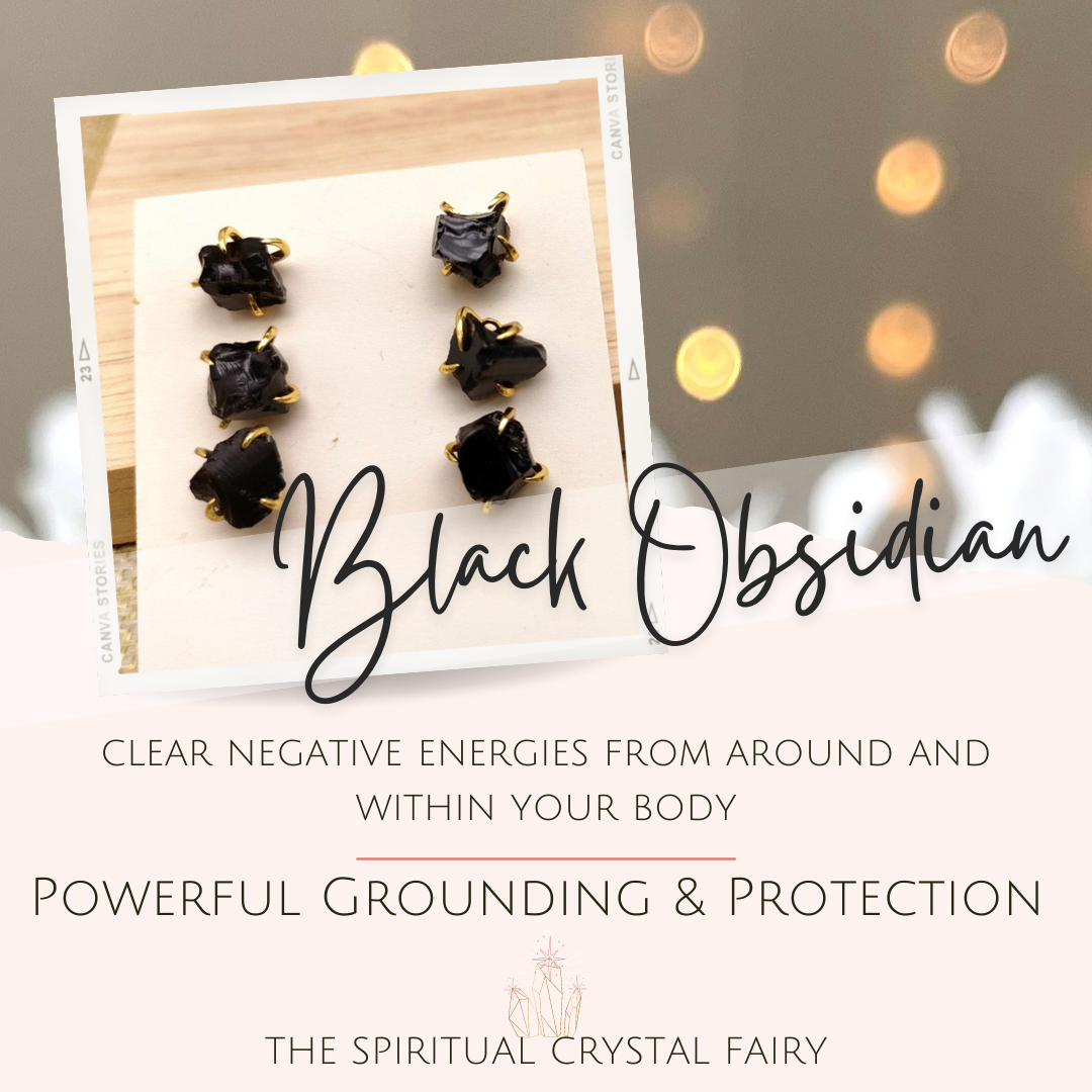 Raw Black Obsidian Reiki Healing Crystal EarringsThe Spiritual Crystal Fairy
