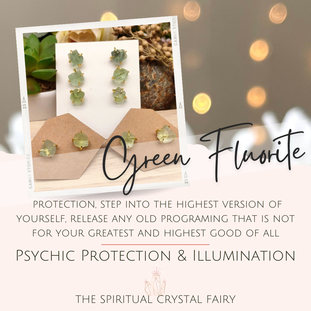Raw Green Fluorite Reiki Healing Crystal EarringsThe Spiritual Crystal Fairy