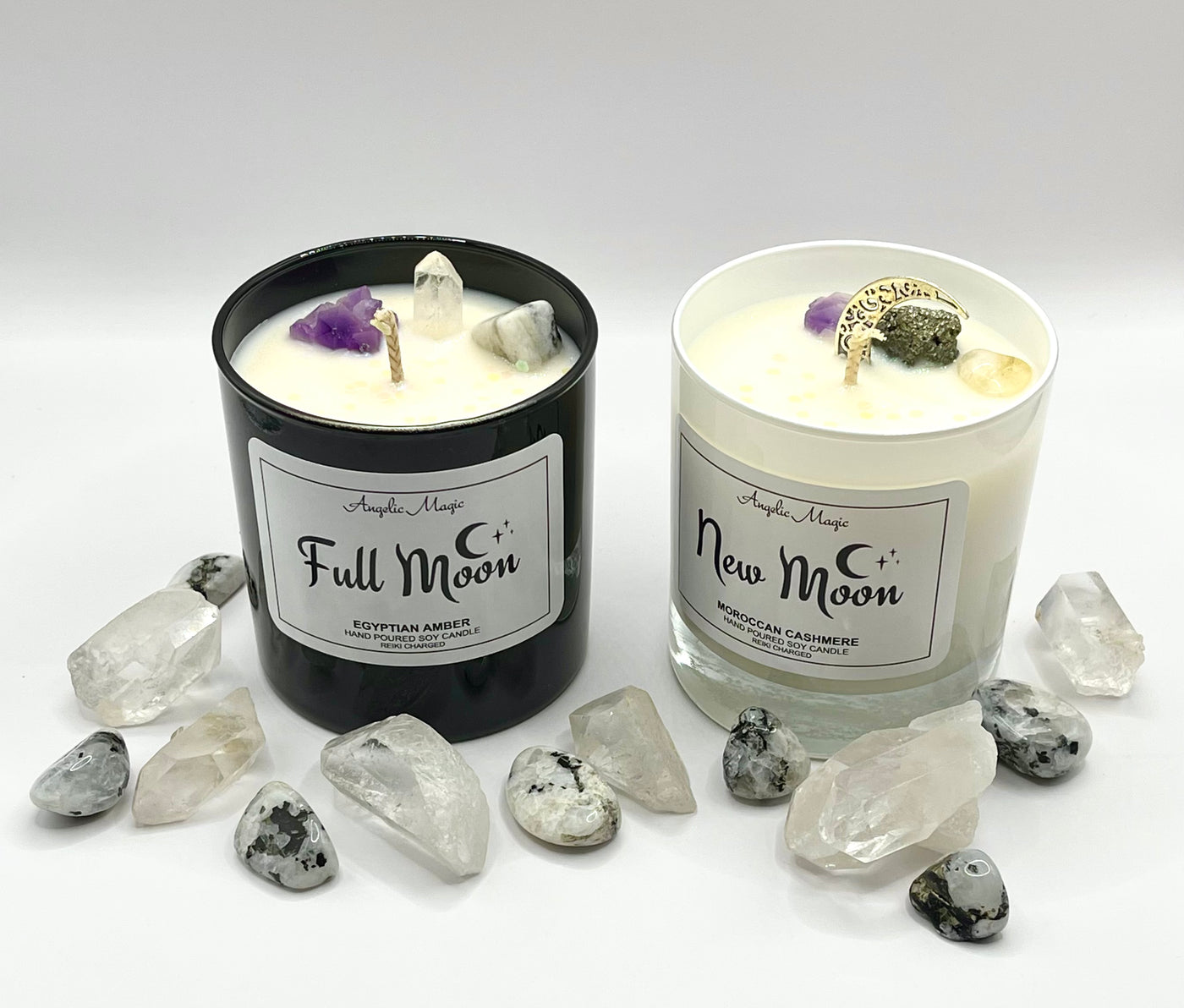 Full Moon Organic Soy Crystal Candle - Reiki Charged, 11oz